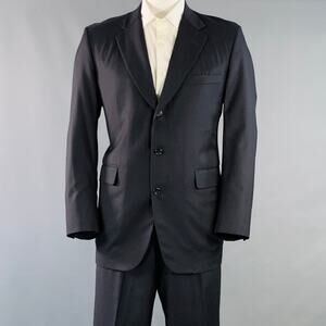 O'CONNELL'S Size 42 Long Navy Herringbone Wool Notch Lapel Suit